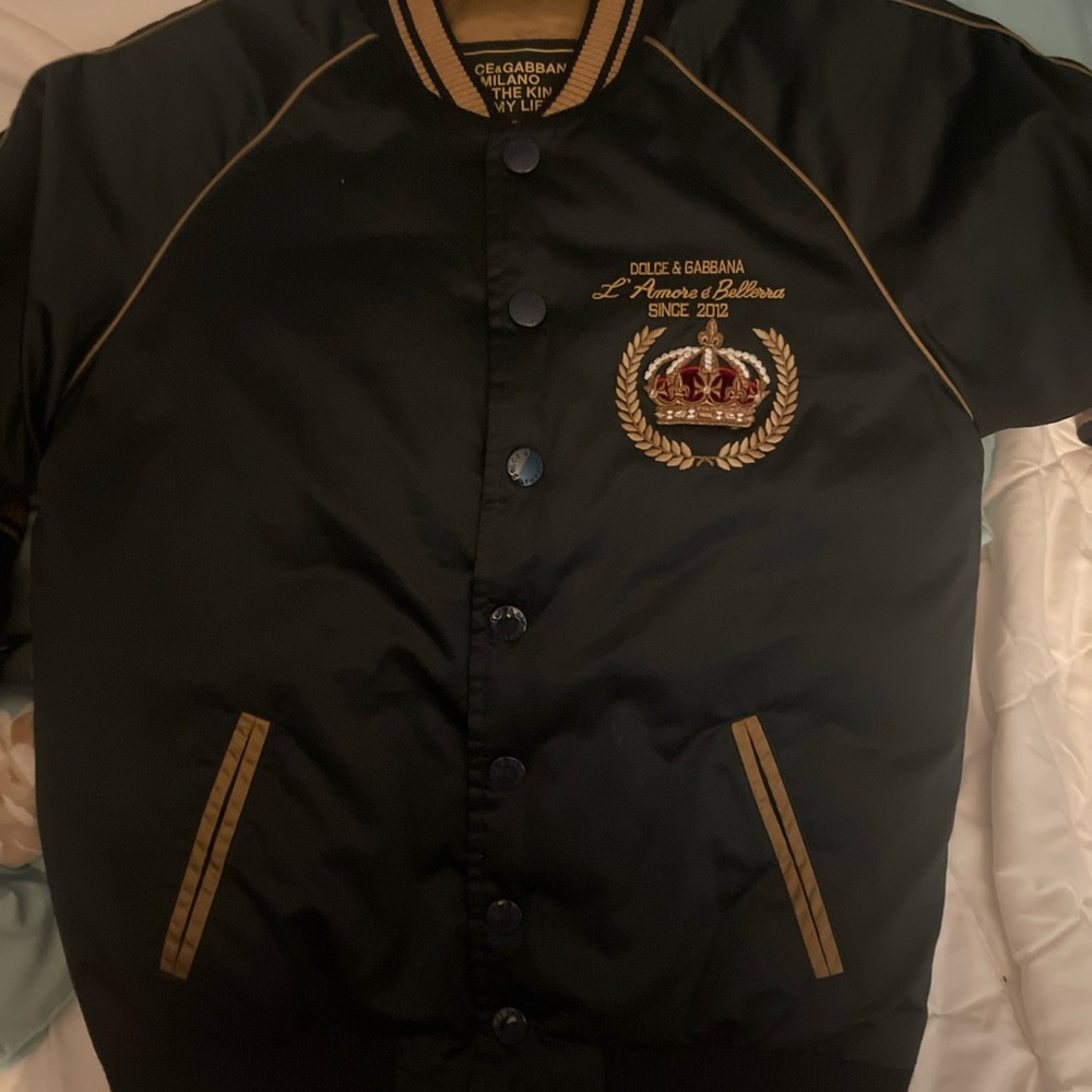 Dolce & Gabbana Black and Gold Embroidered Bomber Jacket
